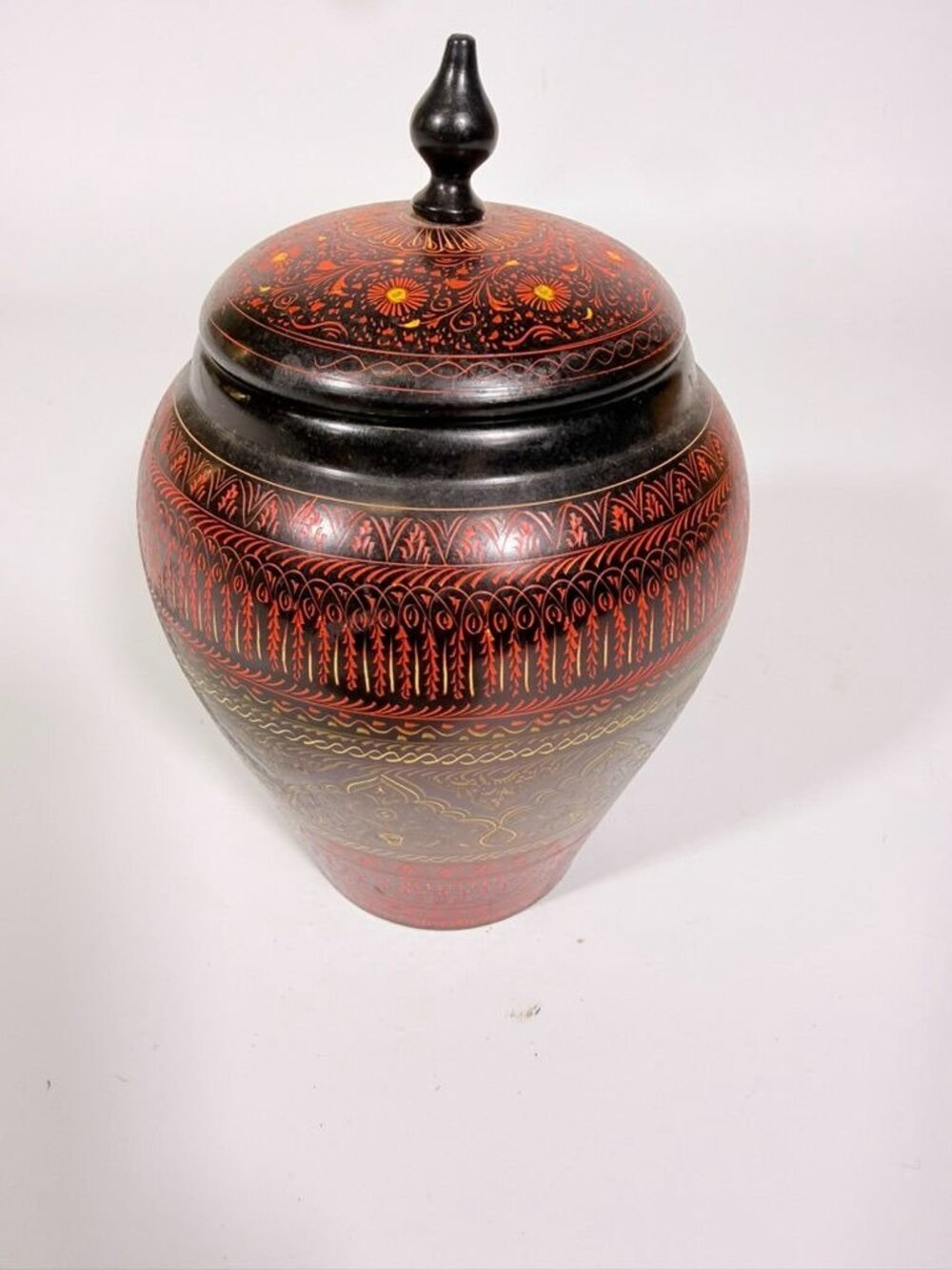 Jar Urn Canister Hand Carved Wooden Lacquer Pakistan Naqashi Turkish Handcrafted - Picture 9 of 16